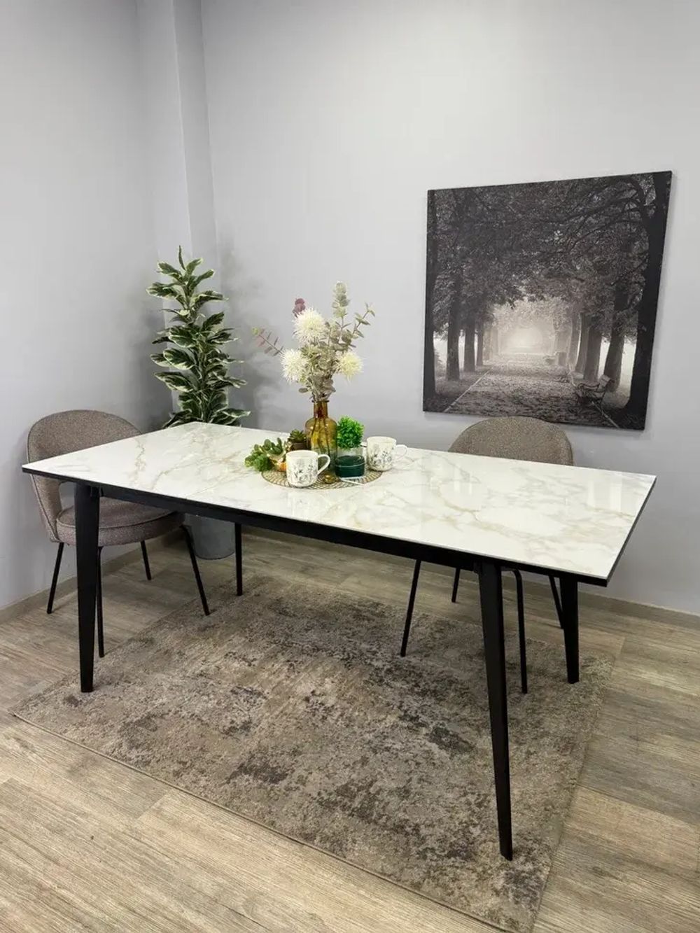 Стол KENNER KR1400 черный/керамика мрамор белый глянец