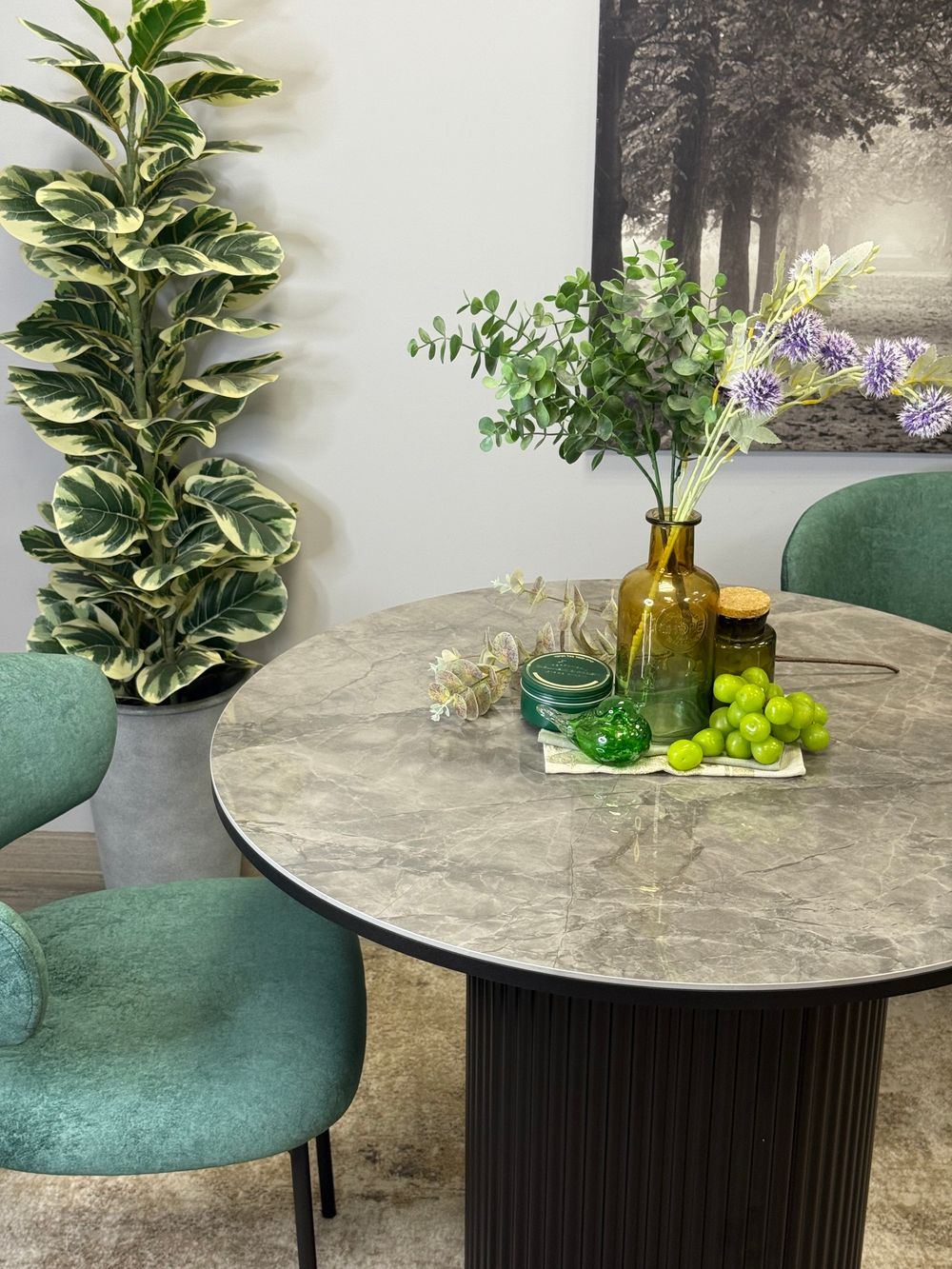 Стол Kenner LD900, черный/керамика мрамор серый глянец