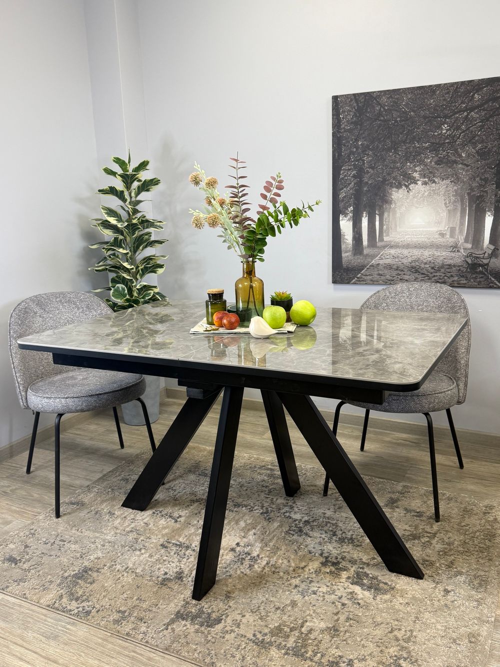 Стол DL1300 черный/керамика серая глянец