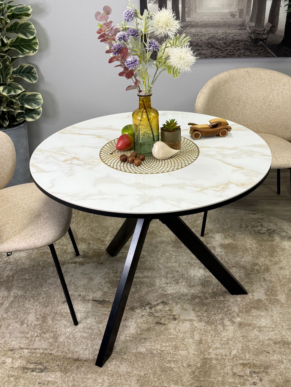 Стол KENNER RR900 черный/керамика мрамор белый глянец