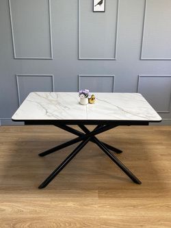 Стол KENNER DK1200 черный/керамика мрамор золотой