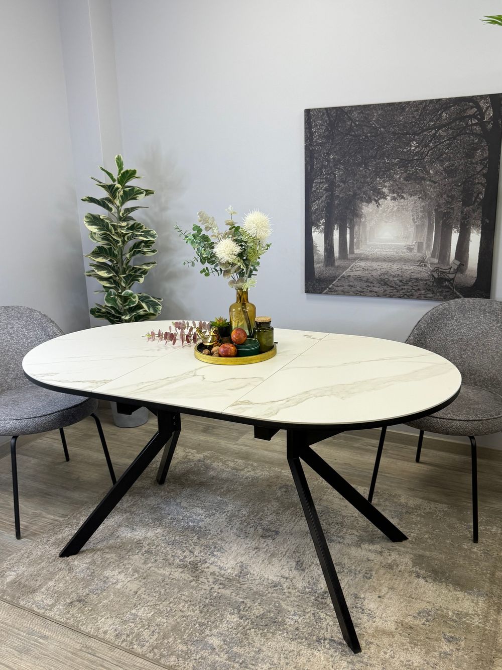 Стол KENNER DO1100 черный/керамика мрамор белый