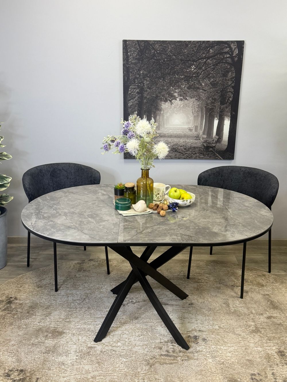 Стол Kenner R1100s, черный/керамика мрамор серый глянец