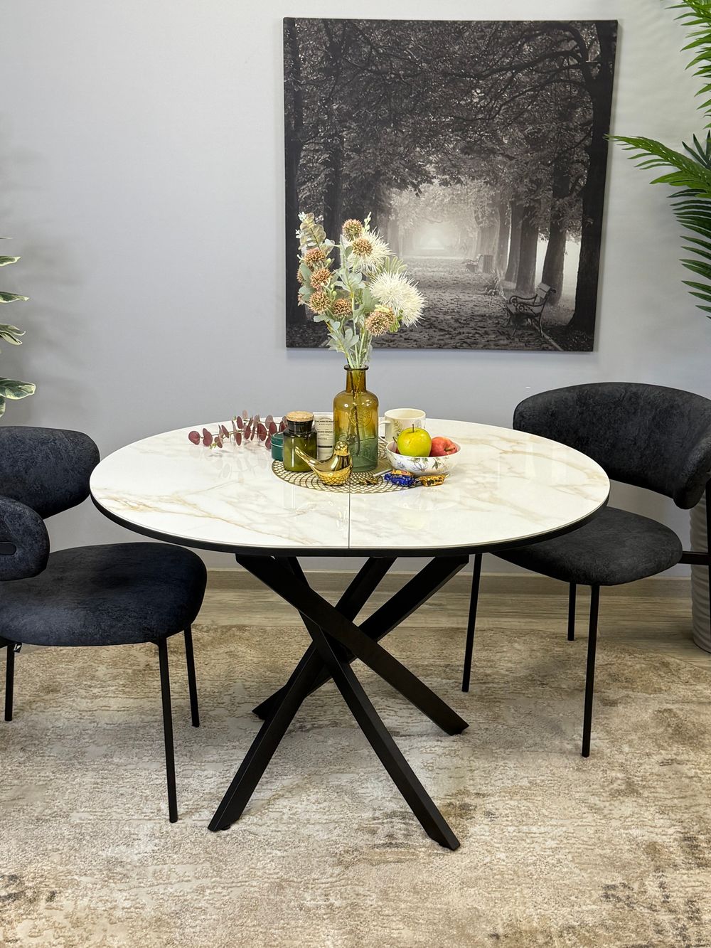 Стол Kenner R1100s, черный/керамика мрамор белый глянец