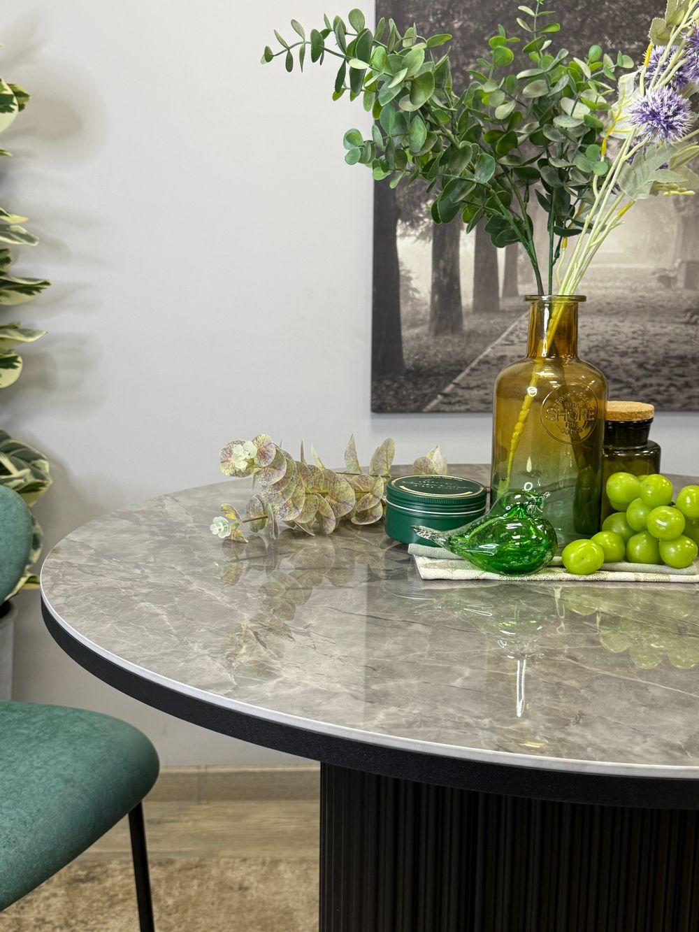 Стол Kenner LD900, черный/керамика мрамор серый глянец