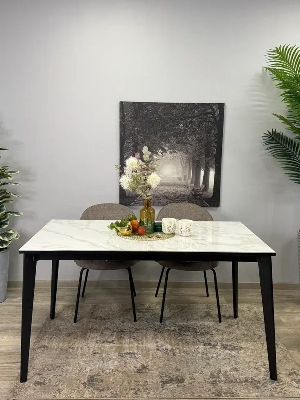 Стол KENNER KR1400 черный/керамика мрамор белый глянец