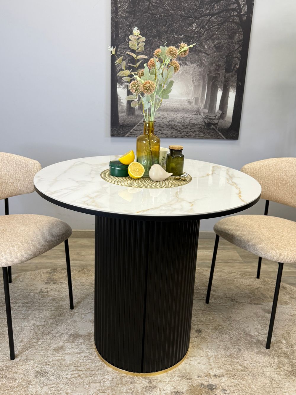 Стол Kenner LD900, черный/керамика мрамор белый глянец