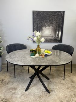 Стол Kenner R1100s, черный/керамика мрамор серый глянец