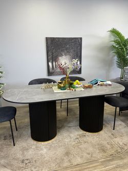 Стол KENNER LD2000 черный/керамика мрамор серый