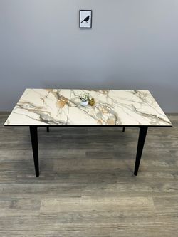 Стол KENNER KR1200 черный/керамика мрамор золотой глянец