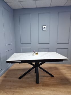 Стол KENNER ME1600 черный/керамика мрамор белый