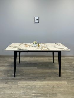 Стол KENNER KR1200 черный/керамика мрамор золотой глянец