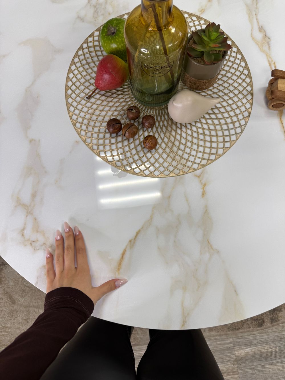 Стол KENNER RR900 черный/керамика мрамор белый глянец