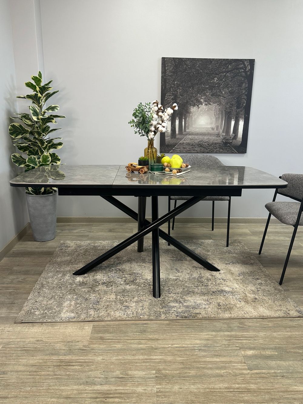 Стол DF1250 черный/керамика серая глянец