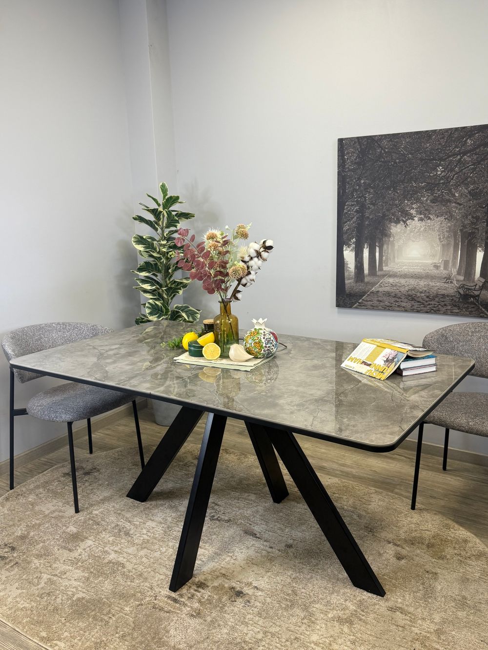 Стол DL1600 черный/керамика серая глянец