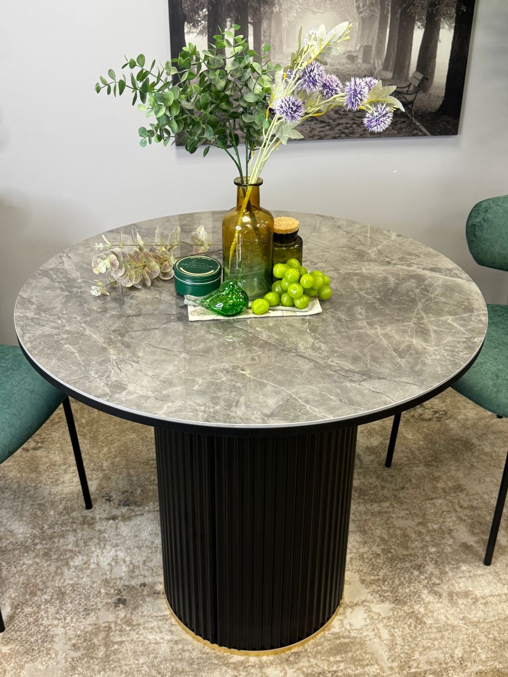 Стол Kenner LD900, черный/керамика мрамор серый глянец