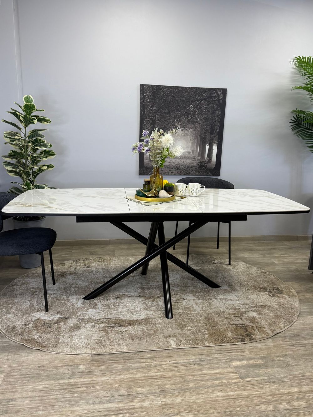 Стол KENNER DF1550 черный/керамика белая глянец