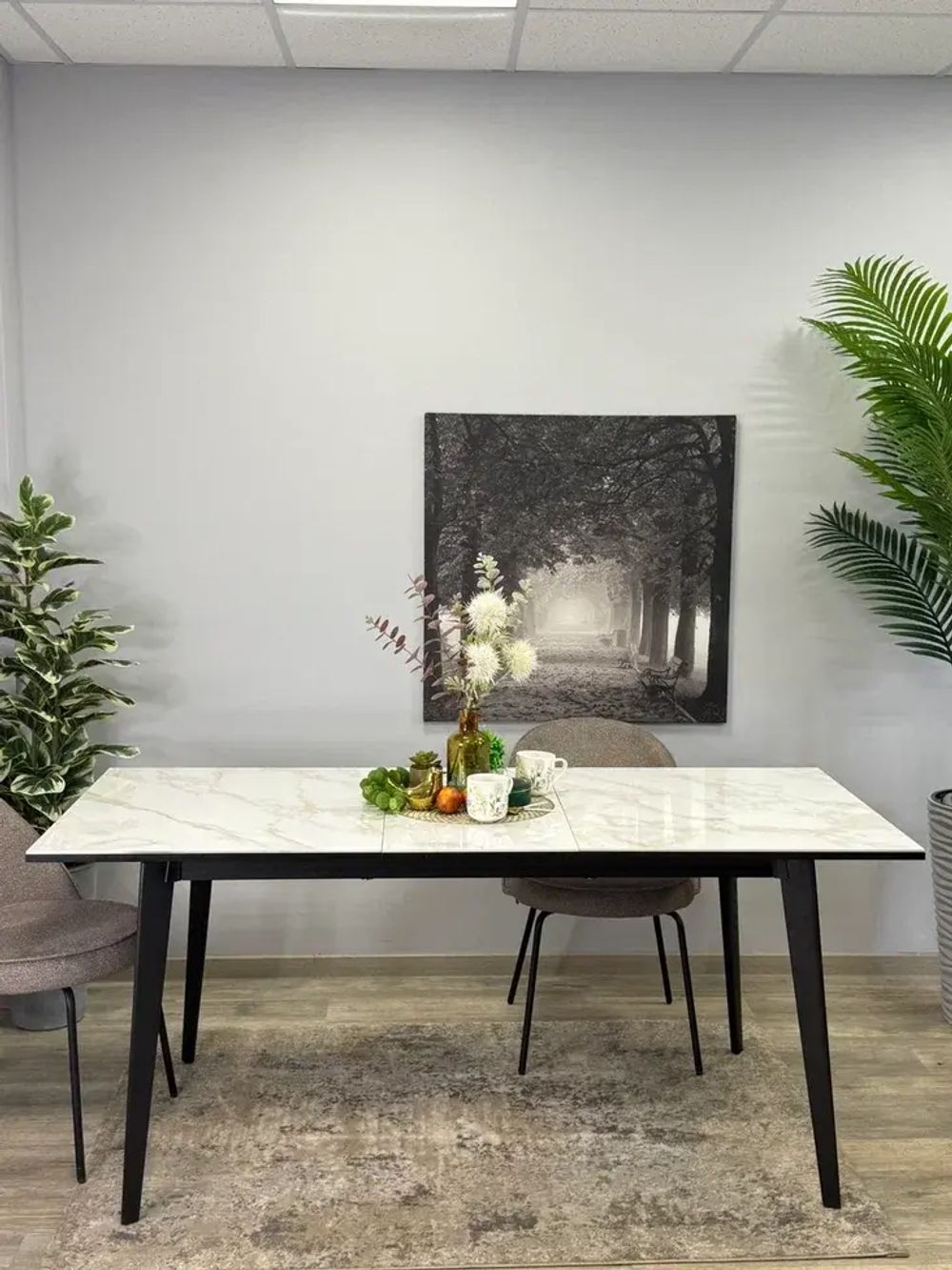 Стол KENNER KR1400 черный/керамика мрамор белый глянец