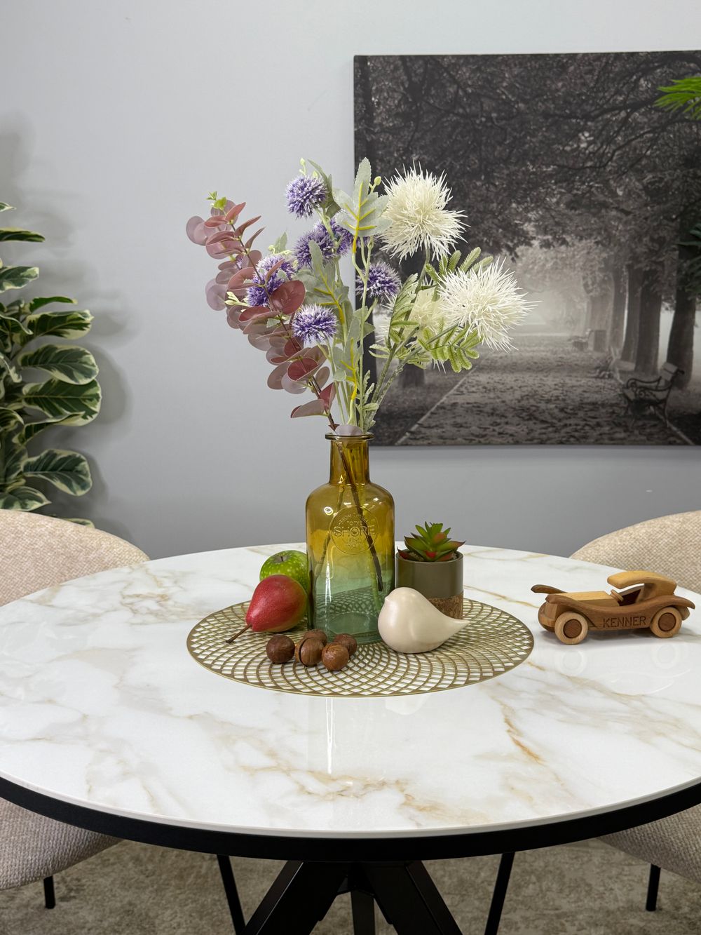 Стол KENNER RR900 черный/керамика мрамор белый глянец