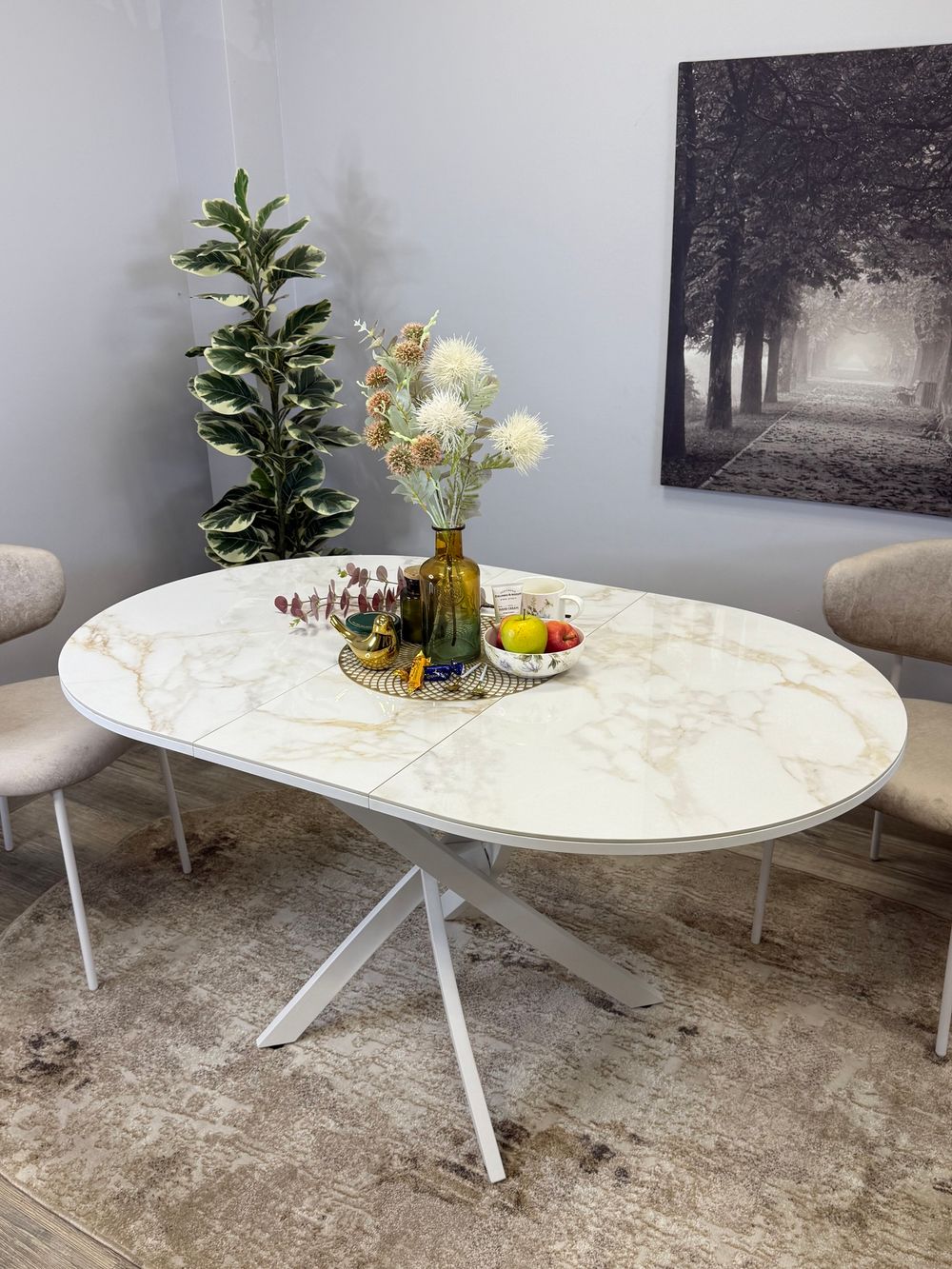 Стол Kenner R1100s, белый/керамика мрамор белый глянец