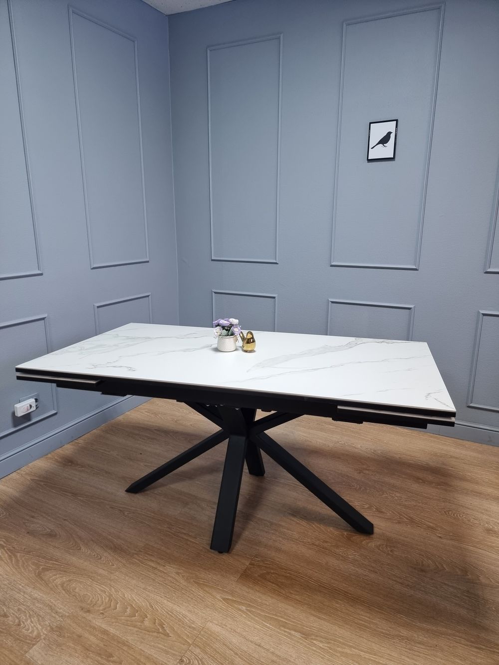 Стол KENNER ME1600 черный/керамика мрамор белый