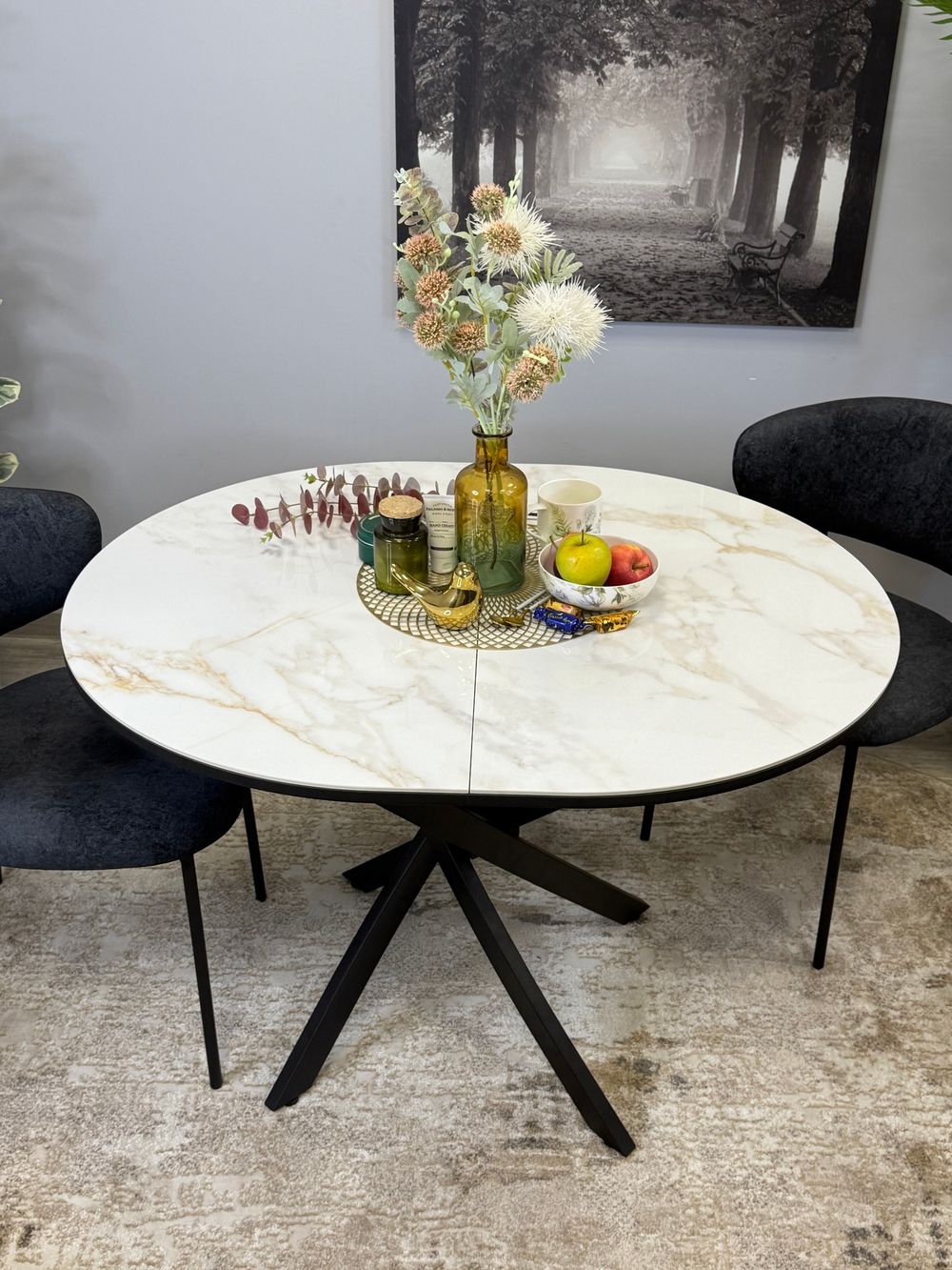 Стол Kenner R1100s, черный/керамика мрамор белый глянец