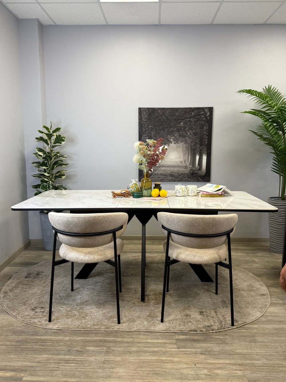 Стол DL1600 черный/керамика белая глянец