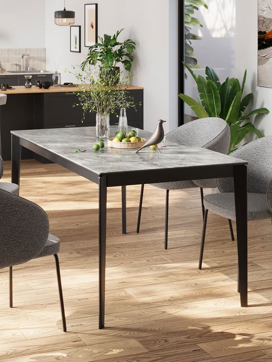 Стол KENNER KR1200 черный/керамика мрамор серый глянец