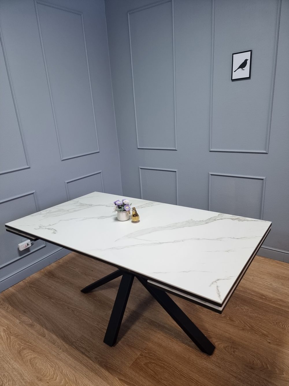 Стол KENNER ME1600 черный/керамика мрамор белый