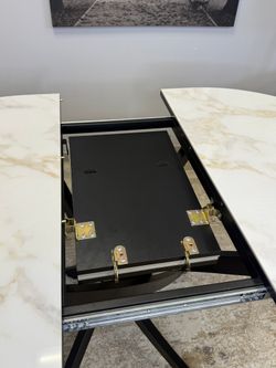 Стол Kenner R1100s, черный/керамика мрамор белый глянец