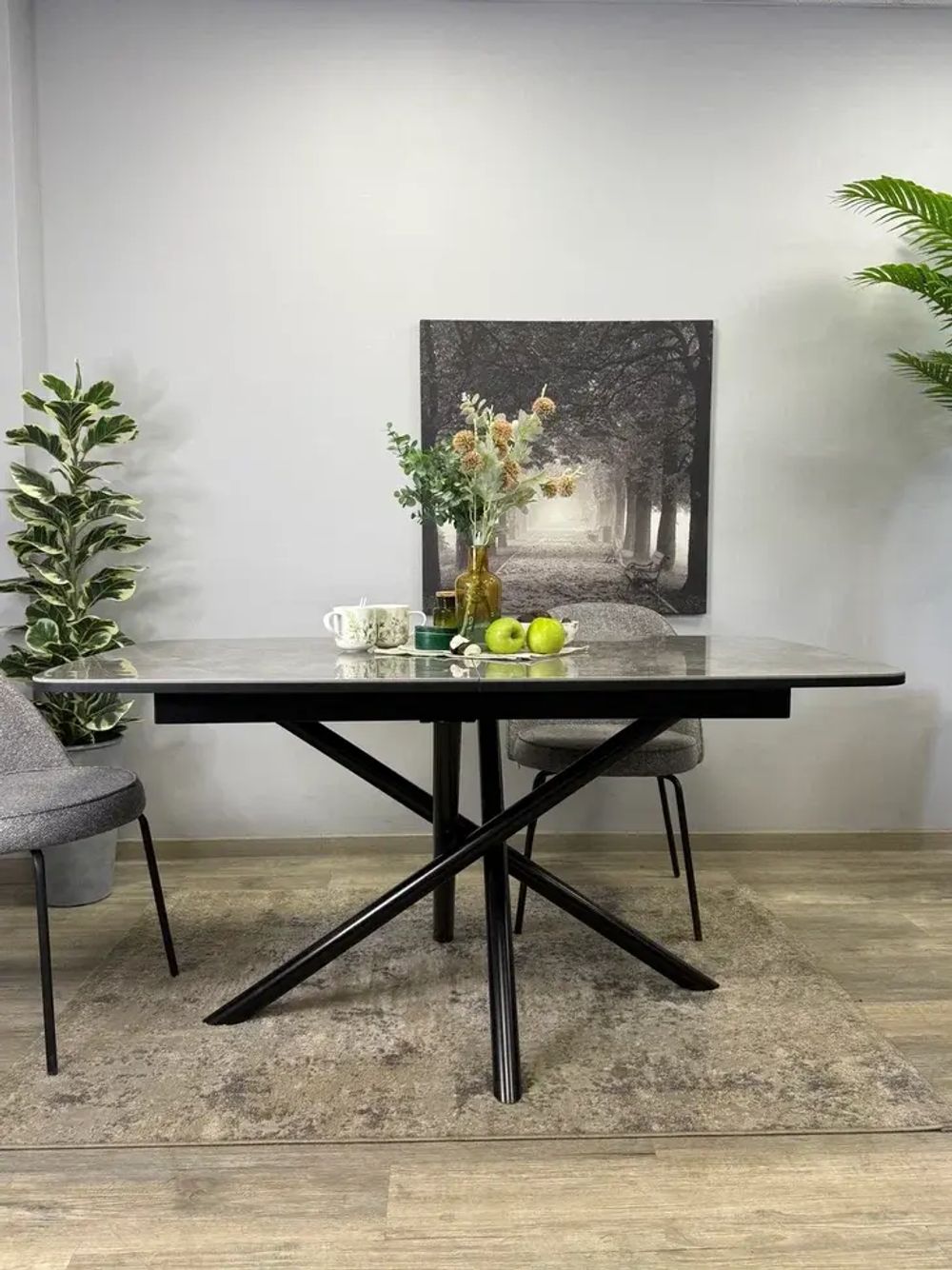 Стол KENNER DF1550 черный/керамика серая глянец