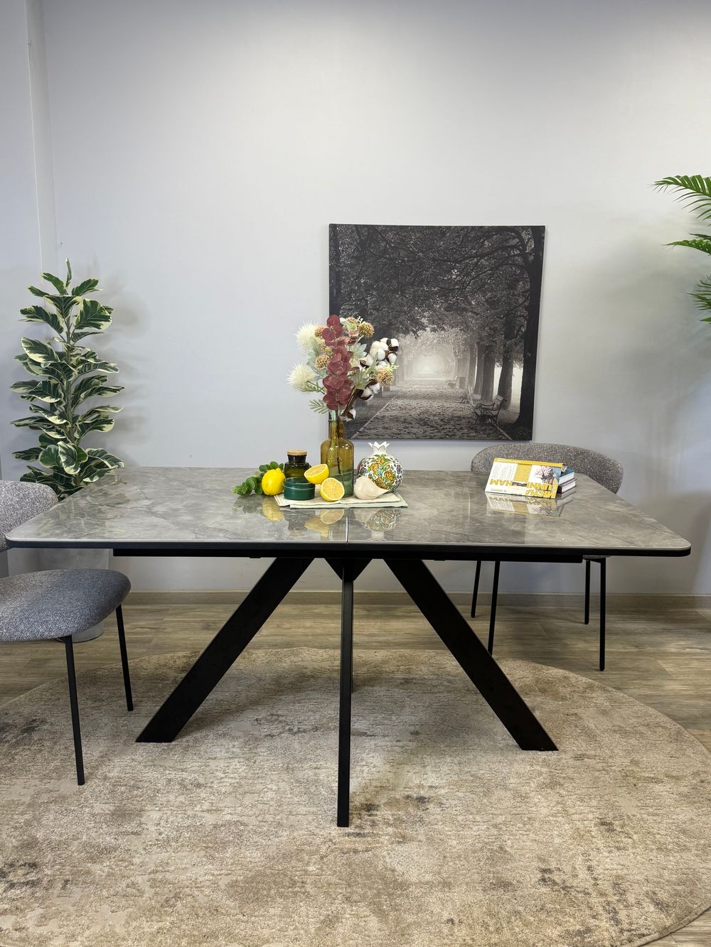 Стол DL1600 черный/керамика серая глянец