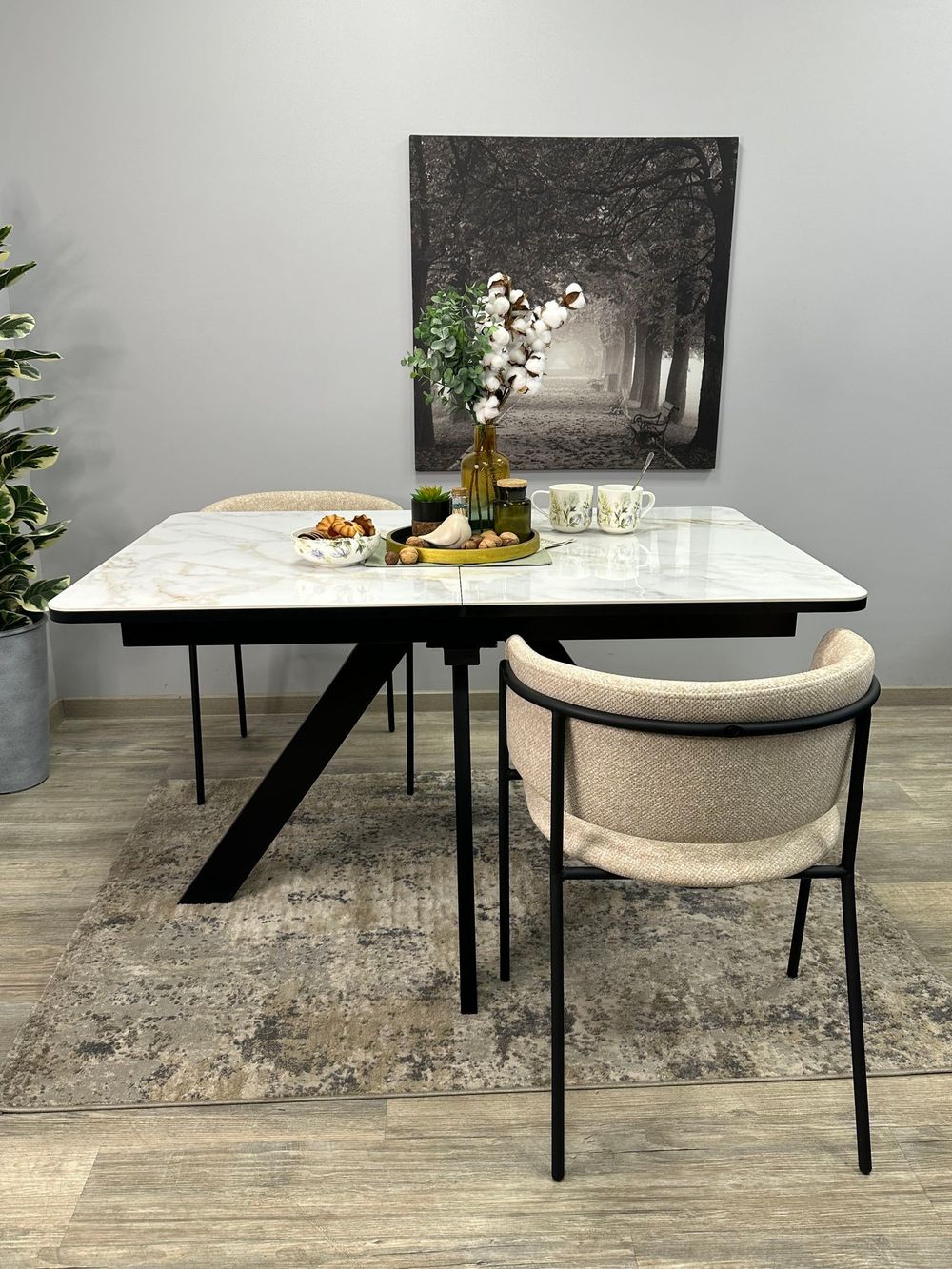 Стол DL1300 черный/керамика белая глянец