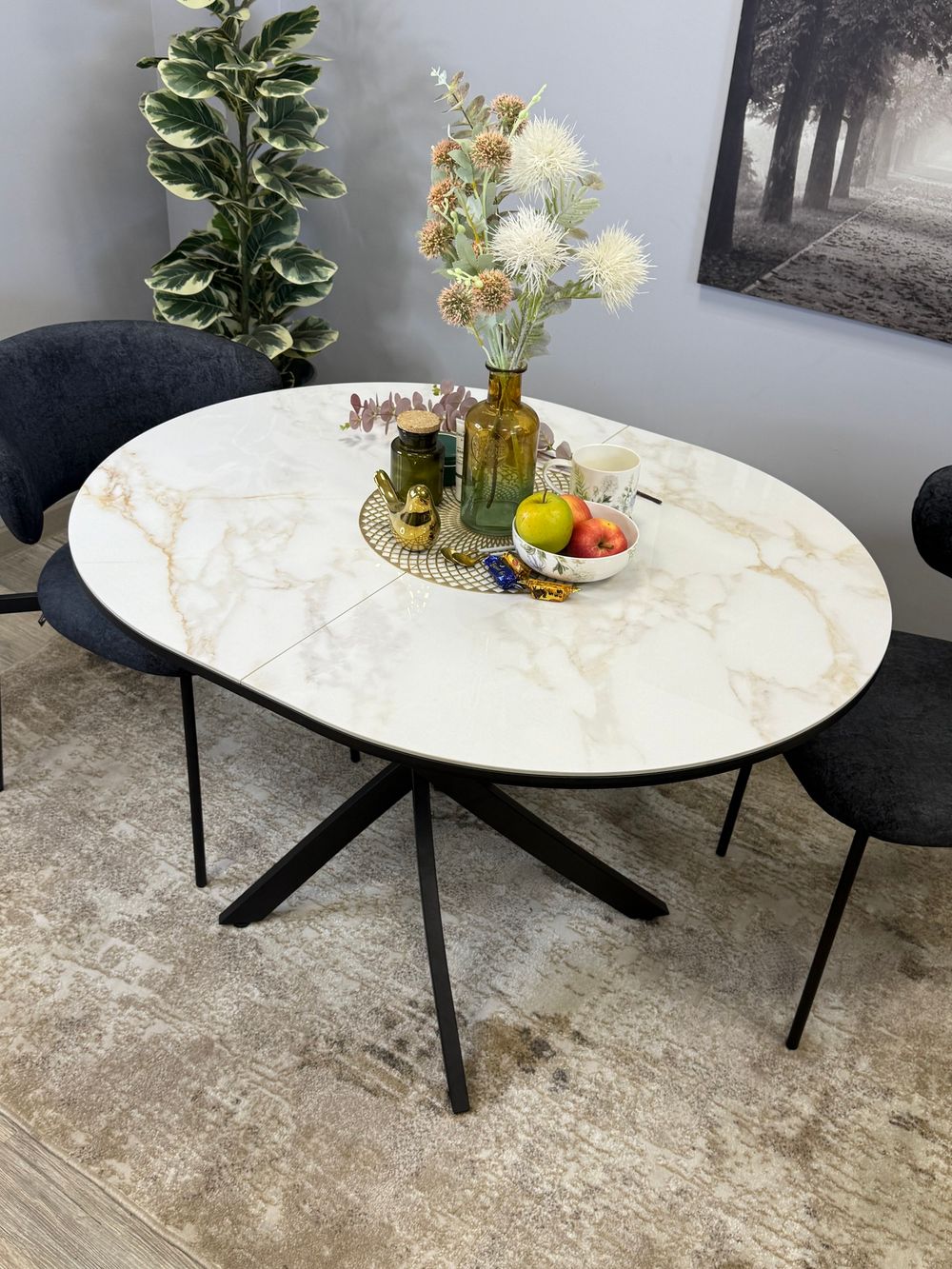 Стол Kenner R1100s, черный/керамика мрамор белый глянец