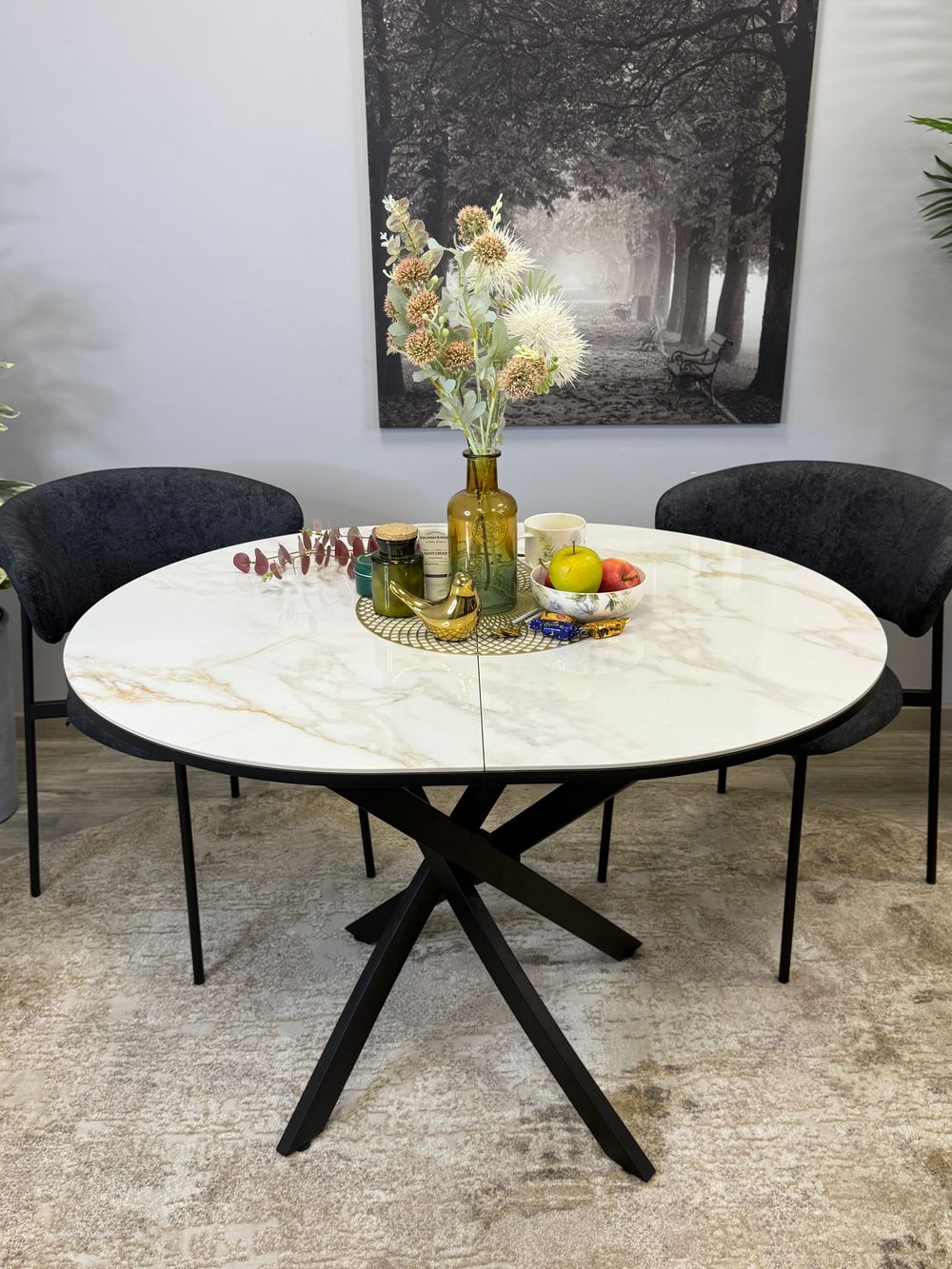 Стол Kenner R1100s, черный/керамика мрамор белый глянец