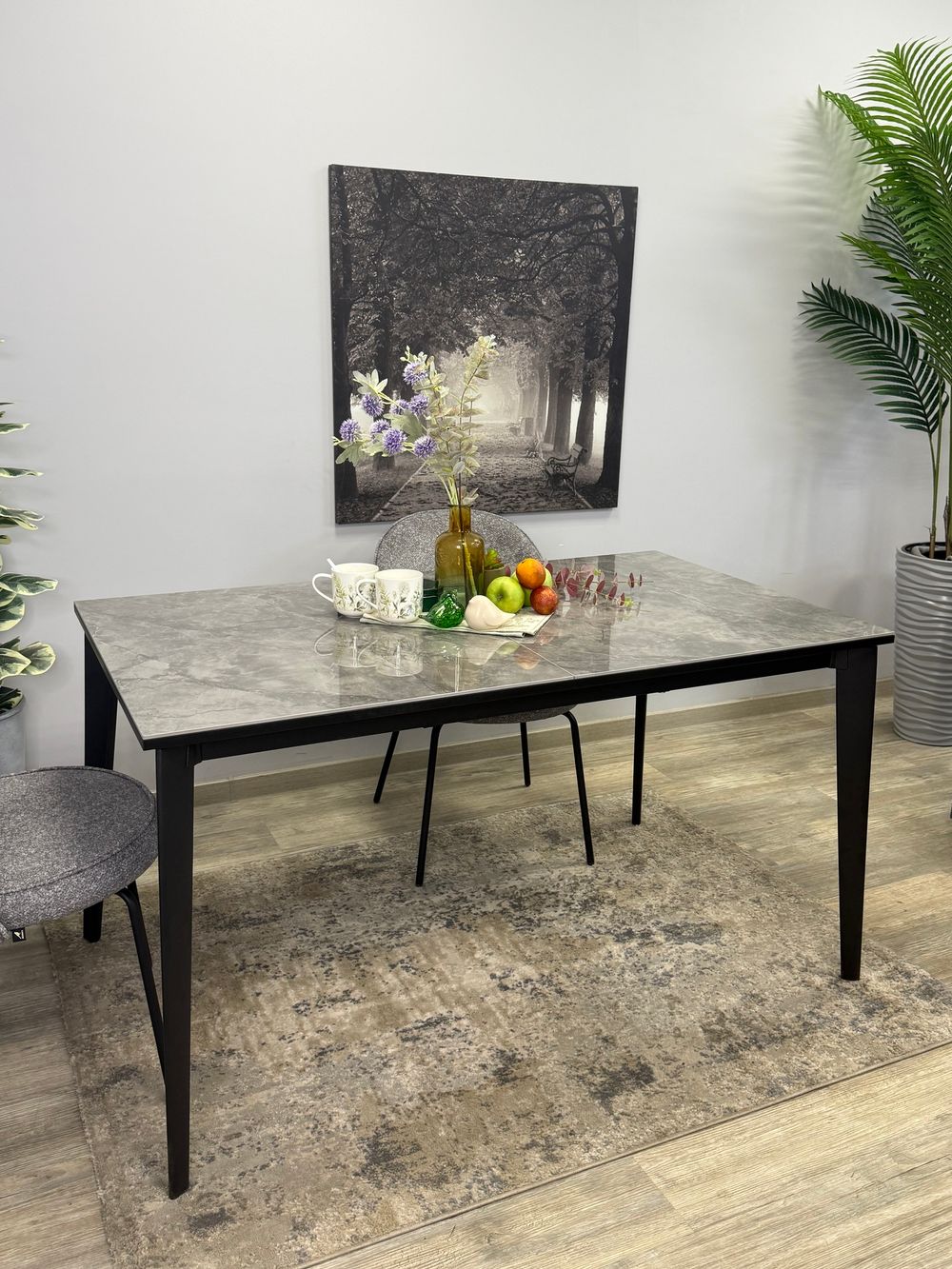 Стол KENNER KR1400 черный/керамика мрамор серый глянец