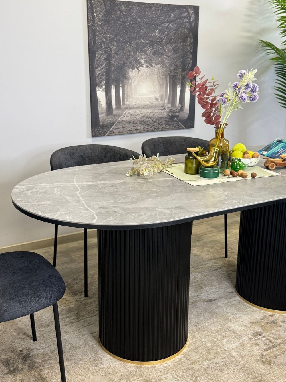 Стол KENNER LD2000 черный/керамика мрамор серый