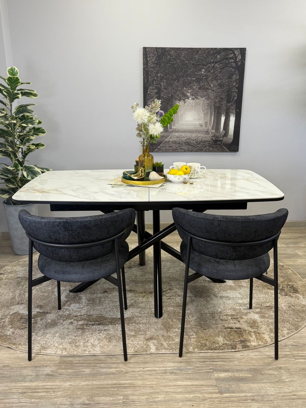 Стол KENNER DF1550 черный/керамика белая глянец