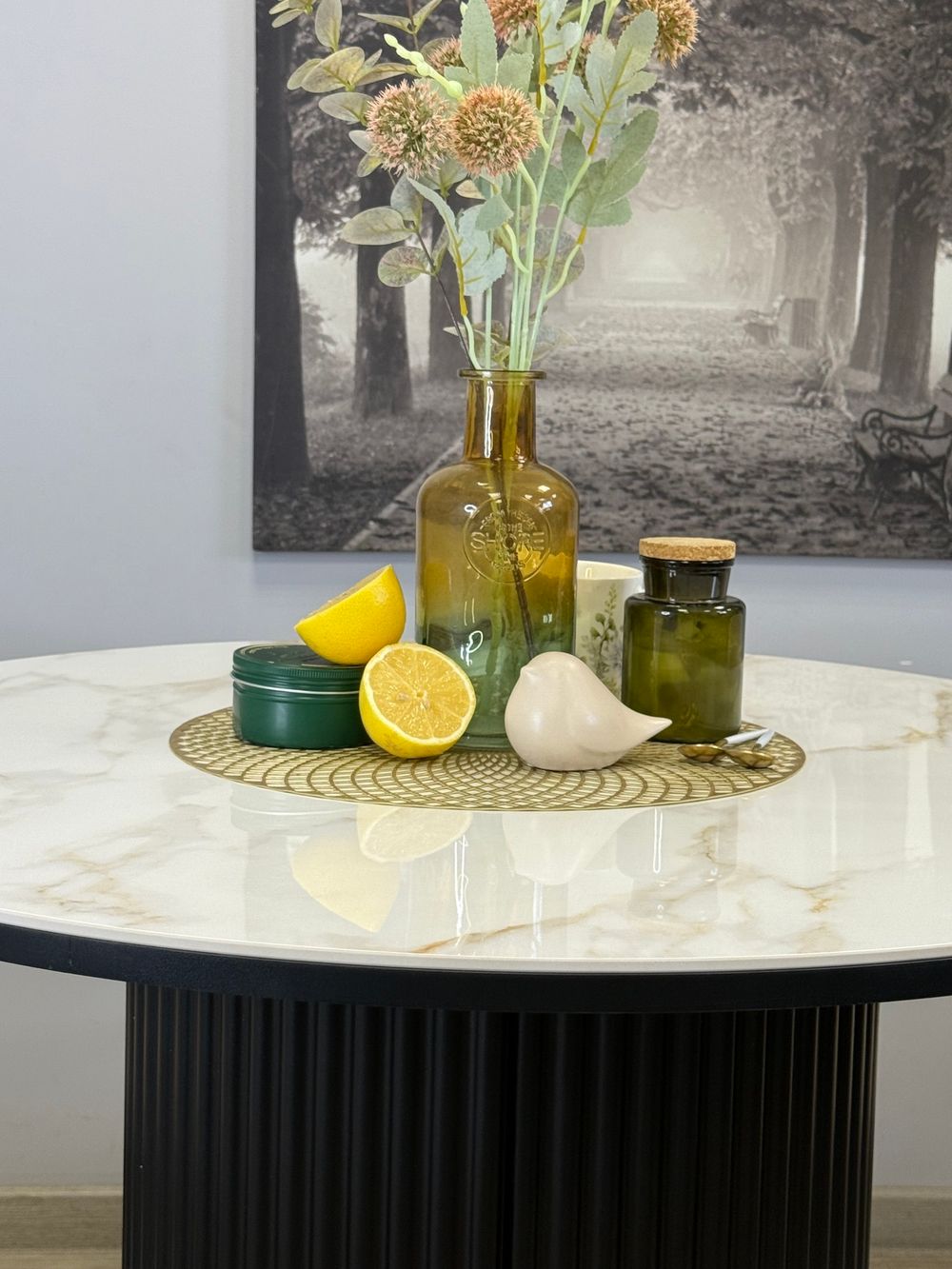 Стол Kenner LD900, черный/керамика мрамор белый глянец