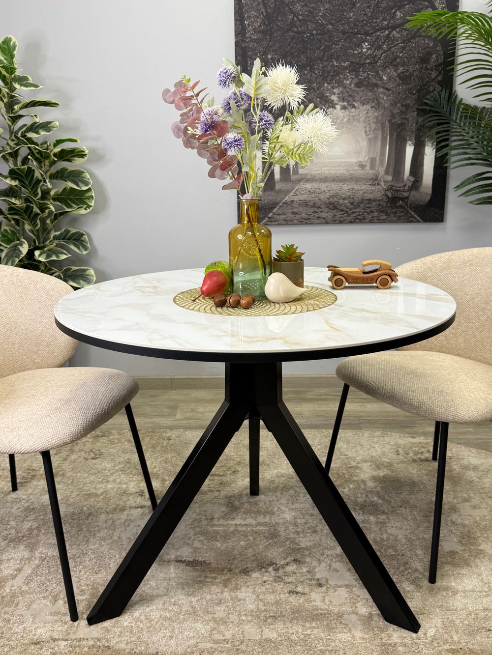 Стол KENNER RR900 черный/керамика мрамор белый глянец