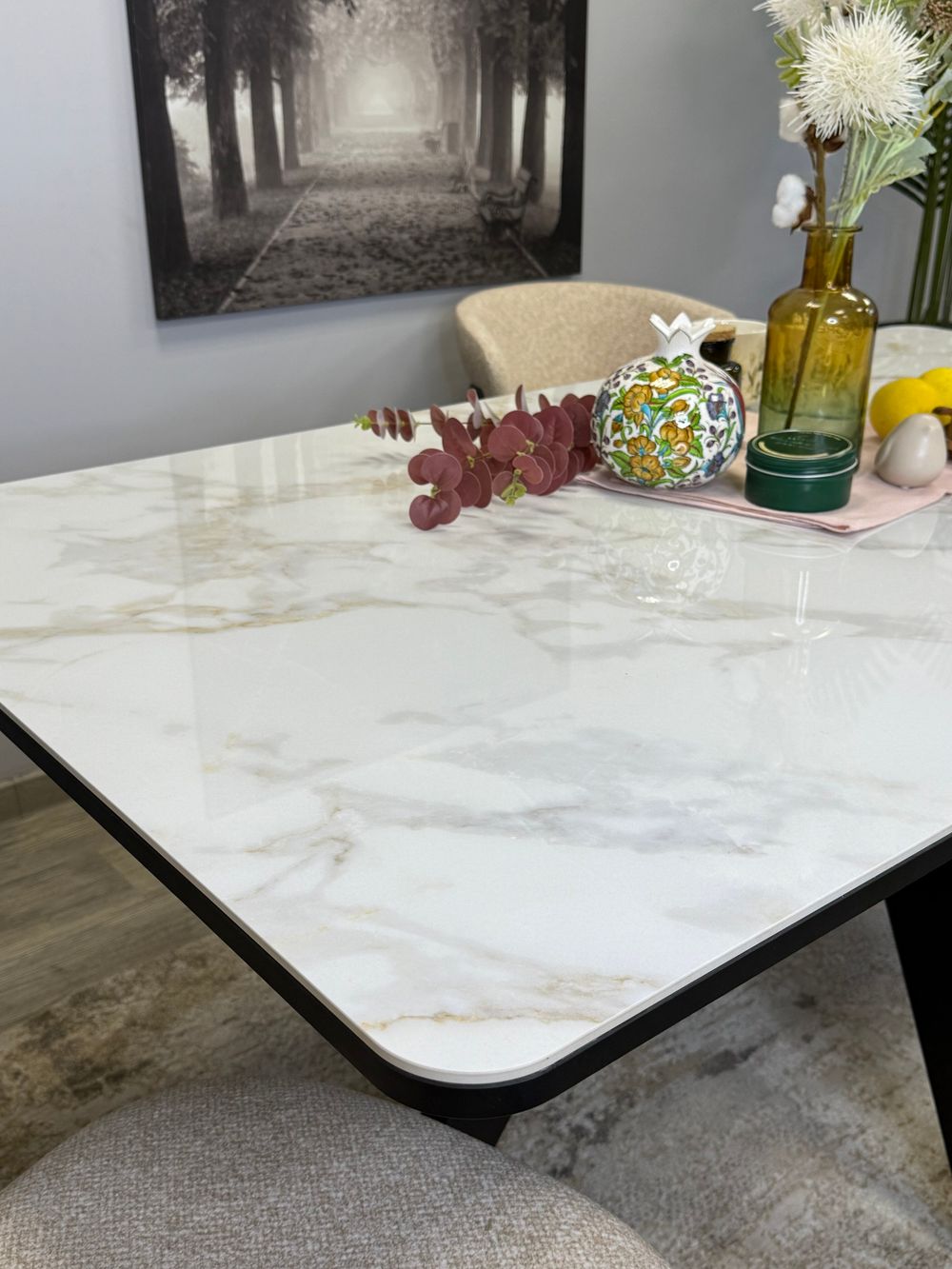 Стол DL1600 черный/керамика белая глянец