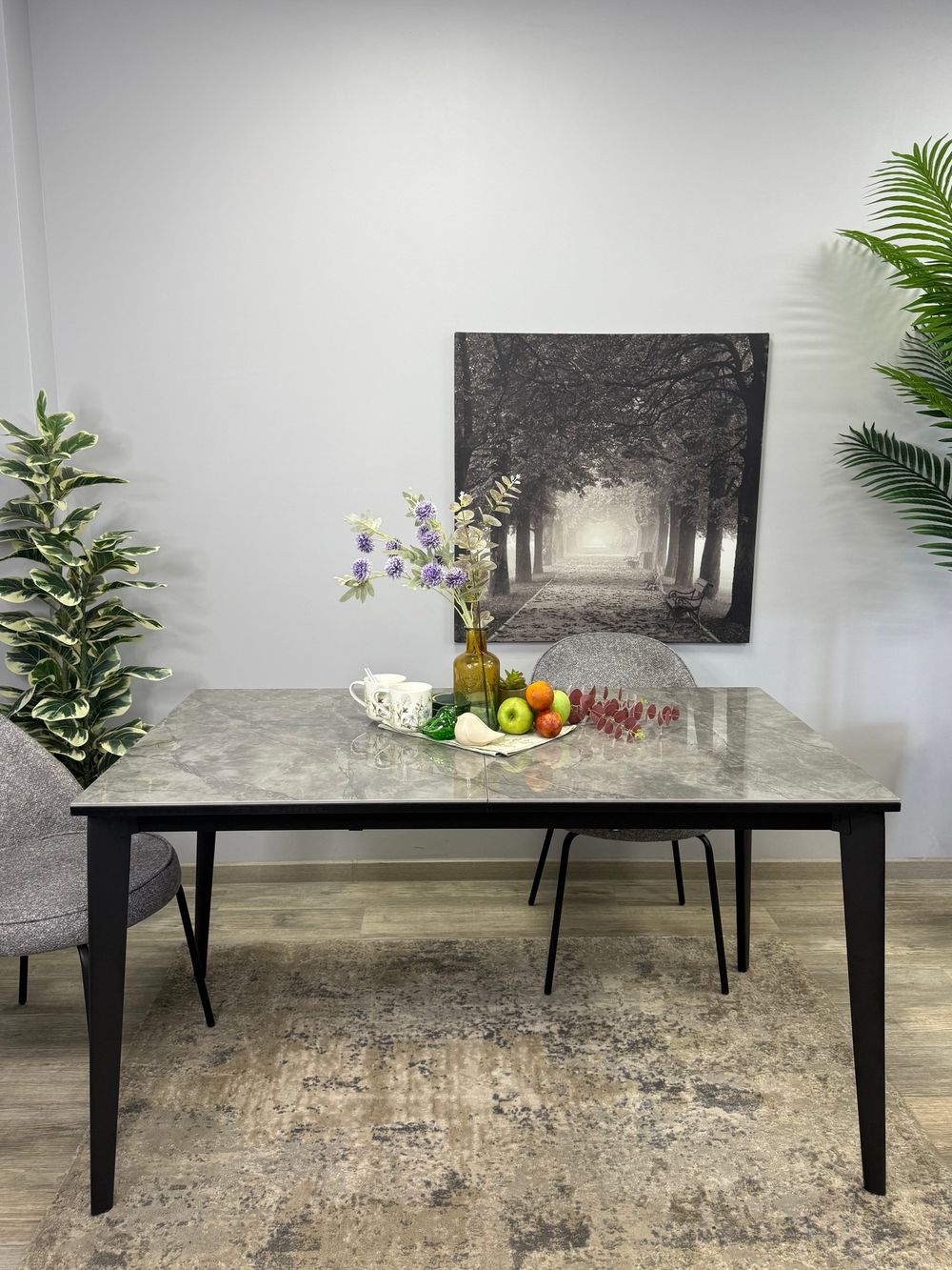 Стол KENNER KR1400 черный/керамика мрамор серый глянец