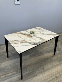 Стол KENNER KR1200 черный/керамика мрамор золотой глянец