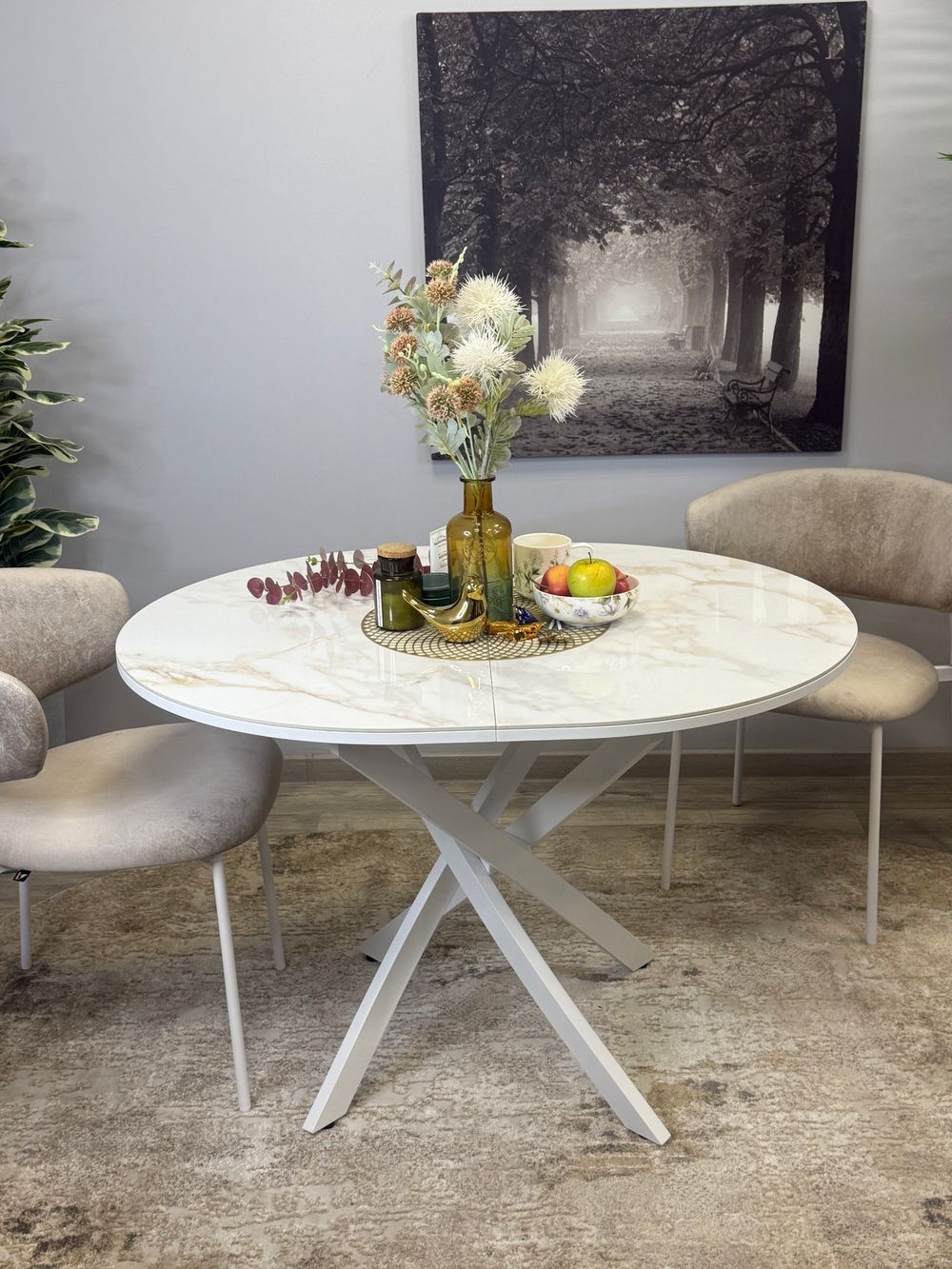 Стол Kenner R1100s, белый/керамика мрамор белый глянец