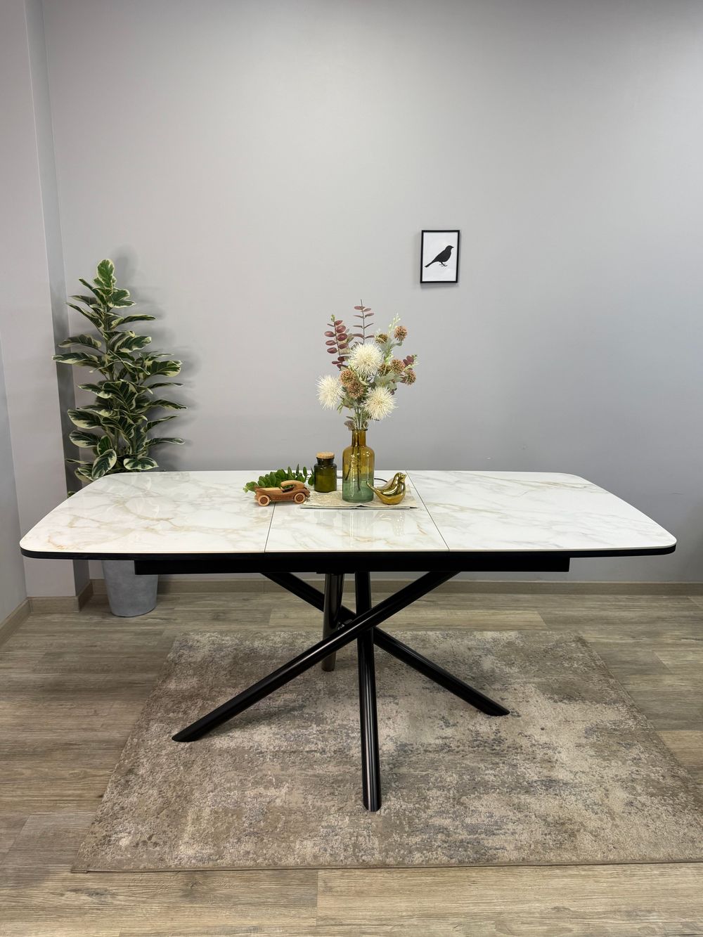 Стол DF1250 черный/керамика белая глянец