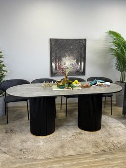 Стол KENNER LD2000 черный/керамика мрамор серый