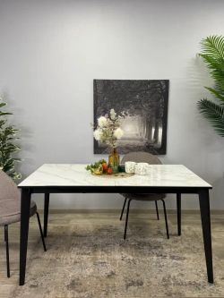 Стол KENNER KR1400 черный/керамика мрамор белый глянец