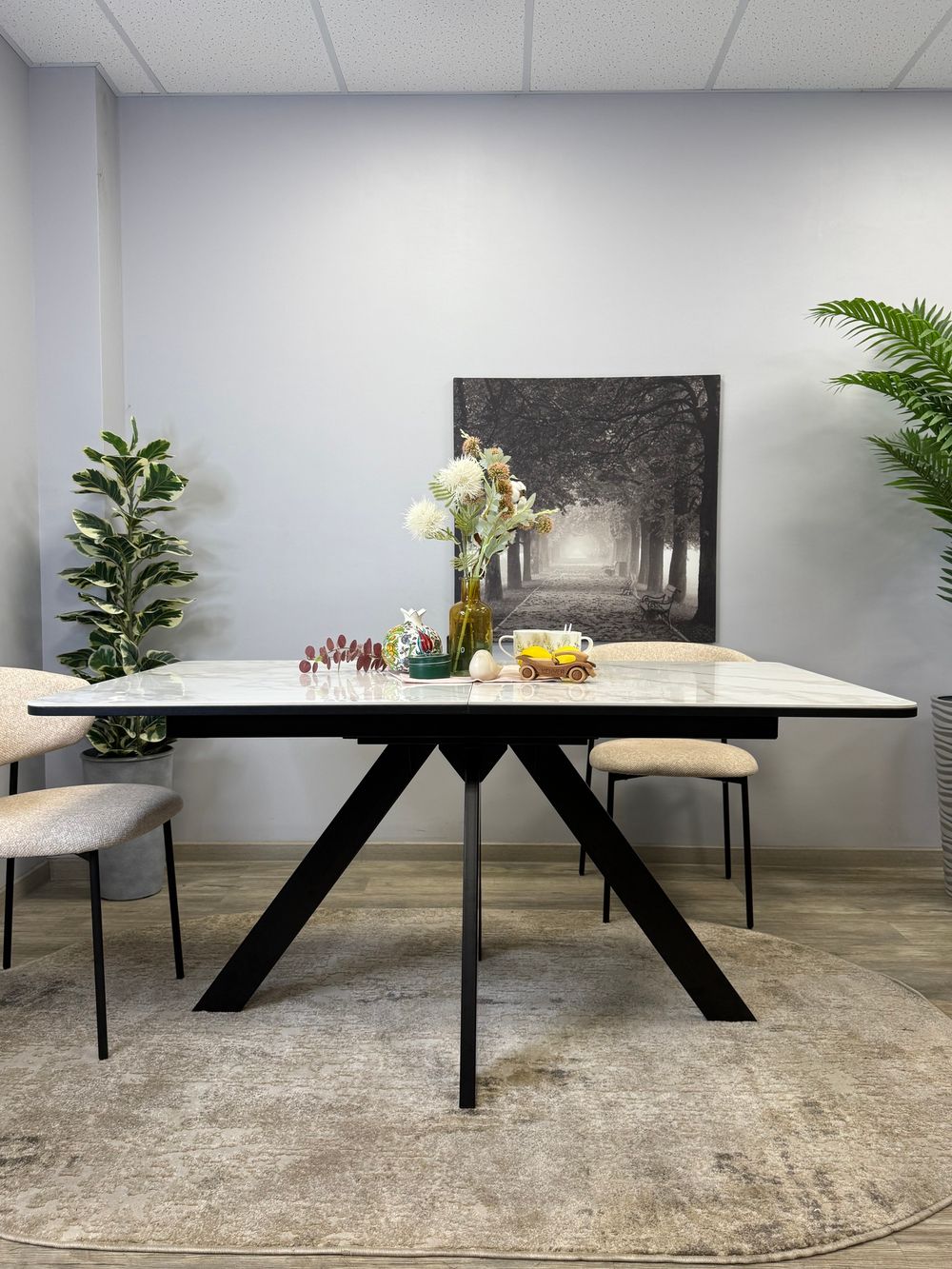 Стол DL1600 черный/керамика белая глянец