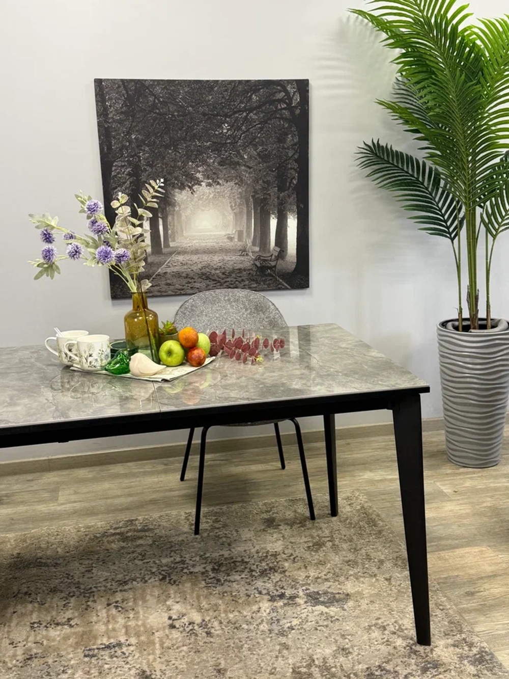 Стол KENNER KR1400 черный/керамика мрамор серый глянец