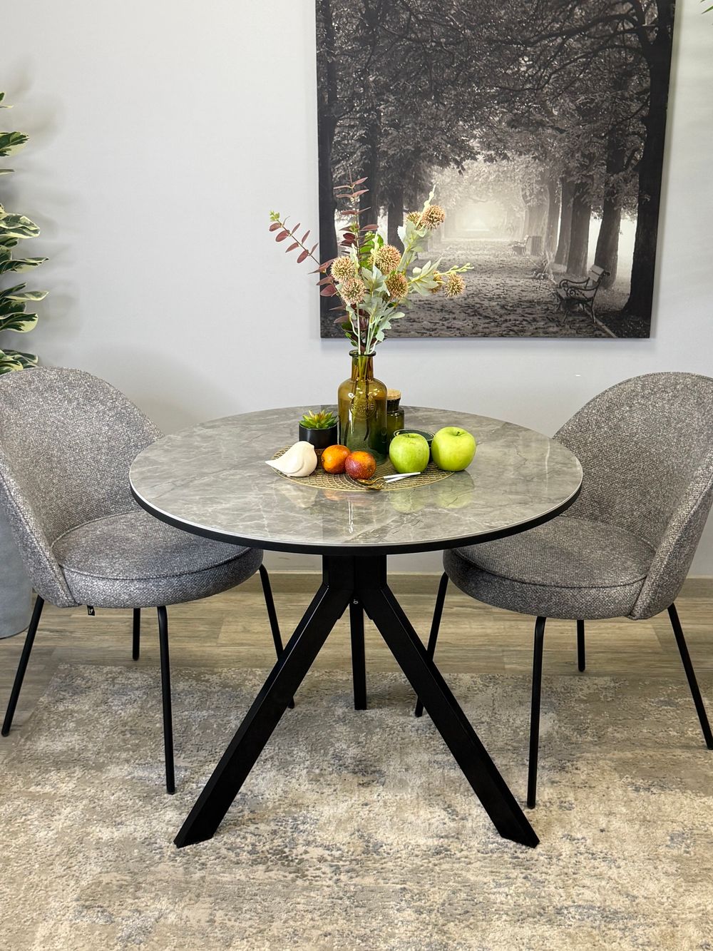 Стол KENNER RR900 черный/керамика мрамор серый глянец